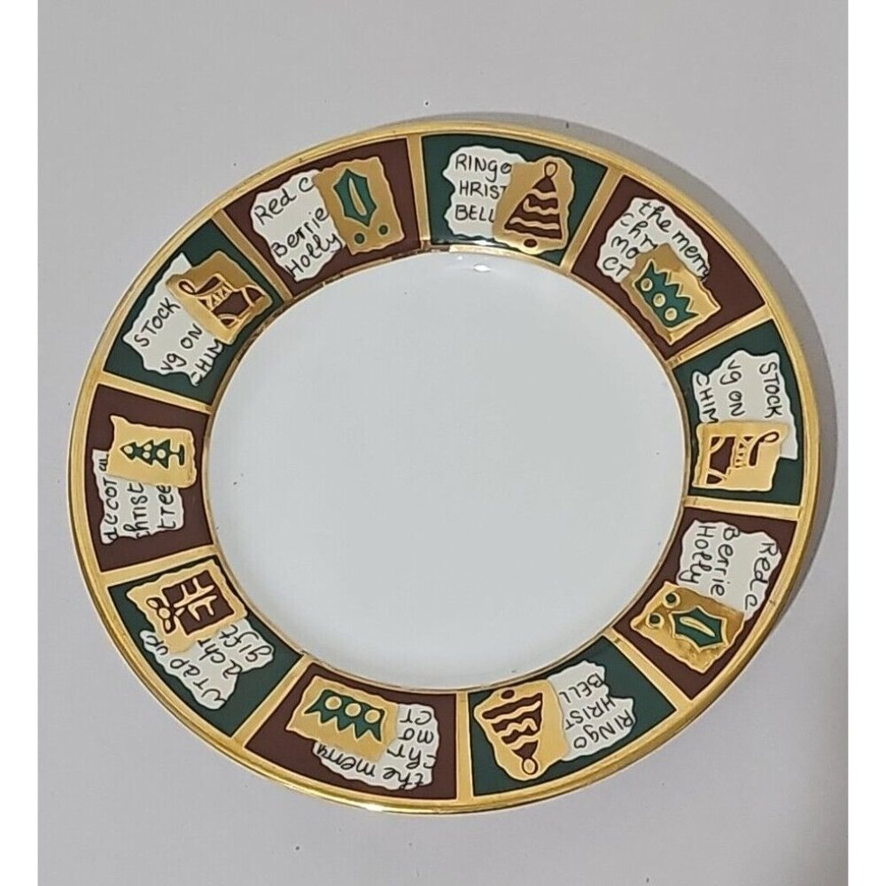 Pier 1 Yuletide Greetings Dessert Plate 6" bread plate gold gilding Christmas - Picture 3 of 7